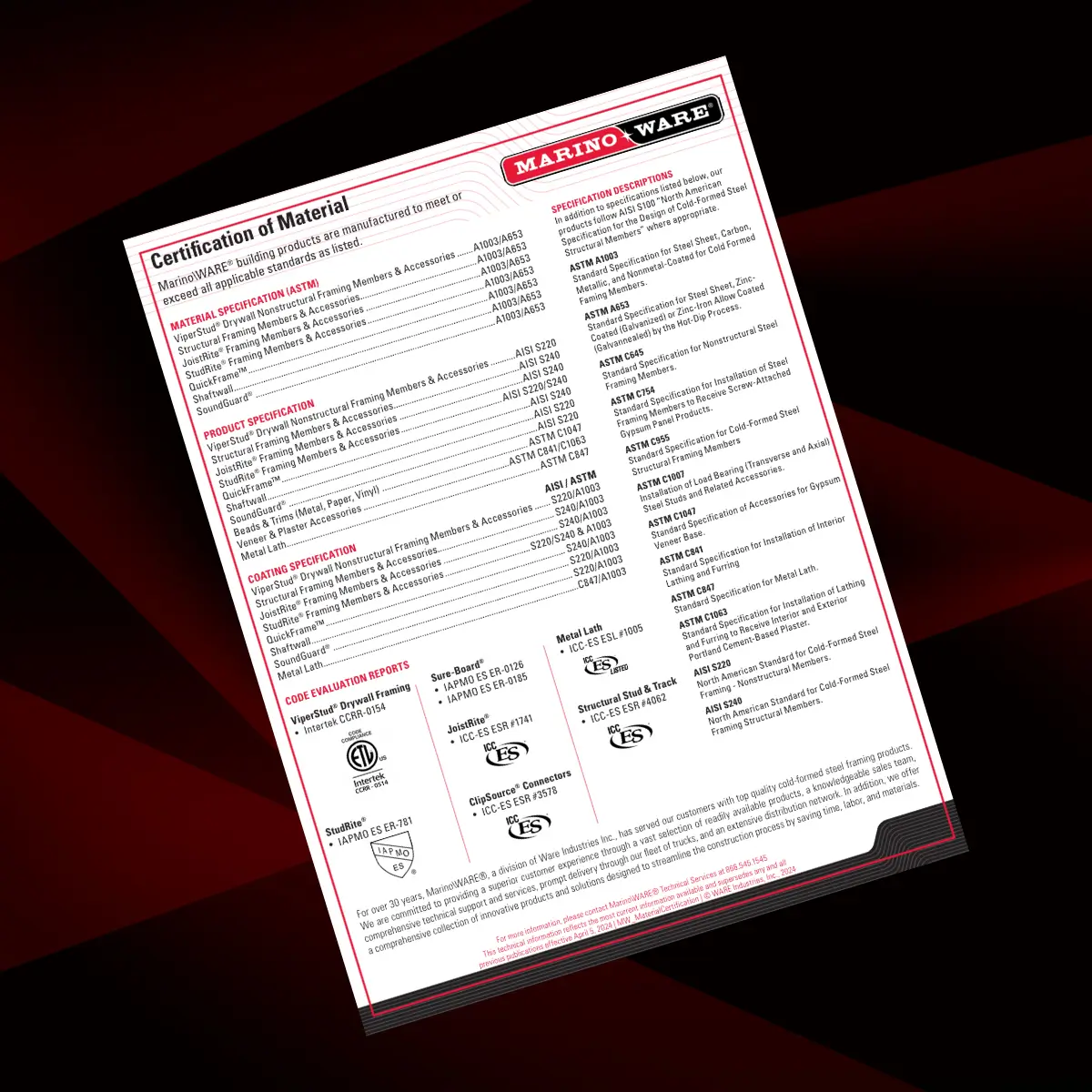 Certification of Material Sheet
