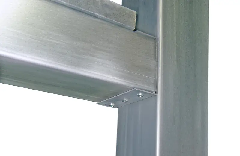 close-up of QuickFrame® metal stud box header connection to structural jamb using clip